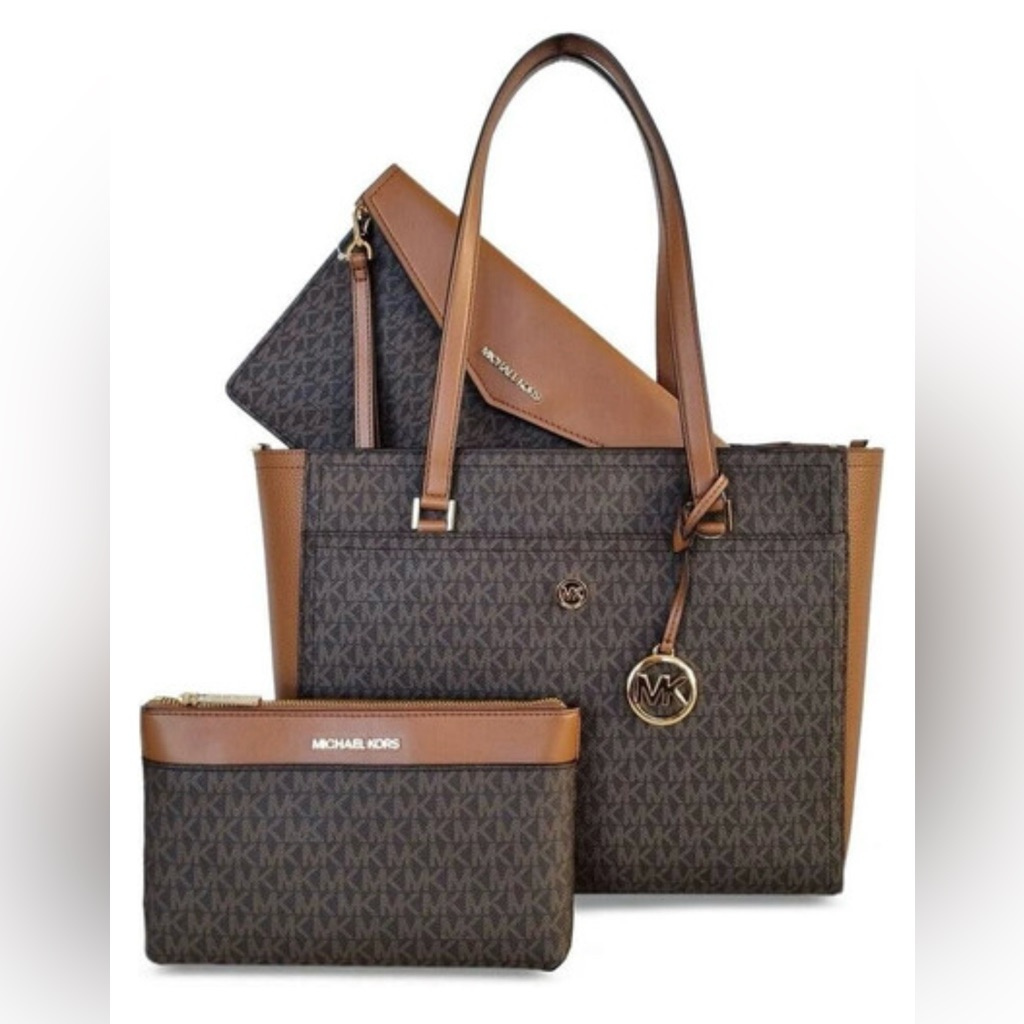Michael Kors Maisie Large Leather 3 In 1 Tote Bag Brown Mk Signature
